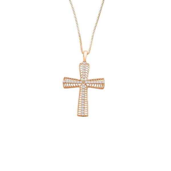 Diamond Classic Cross  Pendant in 18K Rose Gold