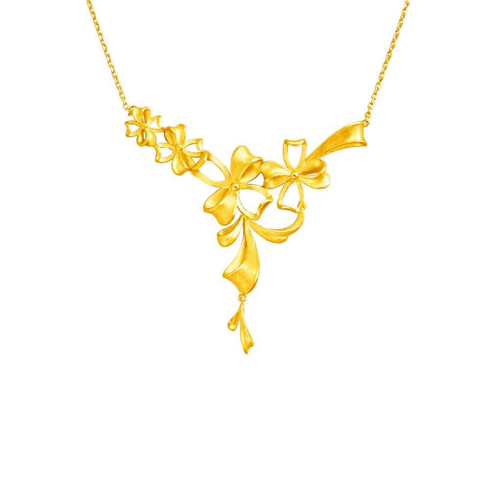 Ribbon Floral Necklace in 999 Gold - Maxi-Cash