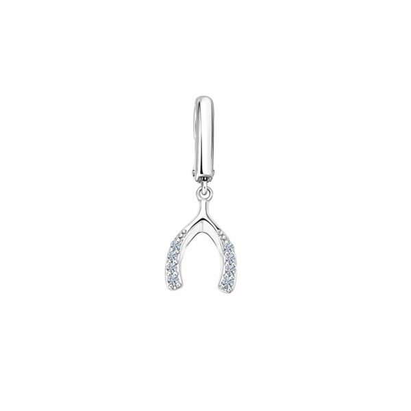 Diamond Wishbone  Charm in 18K White Gold