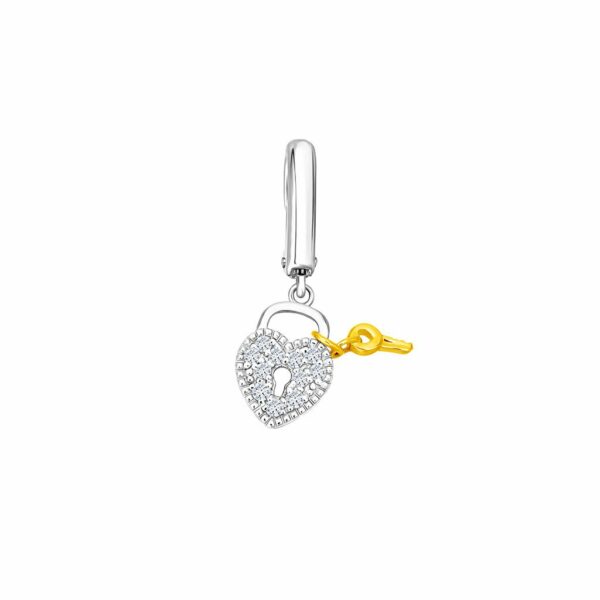 Diamond Lock & Key  Charm in 18K White Gold