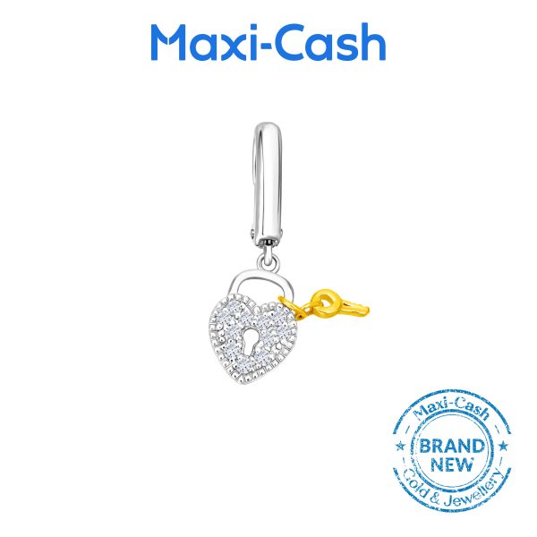 Diamond Lock & Key  Charm in 18K White Gold