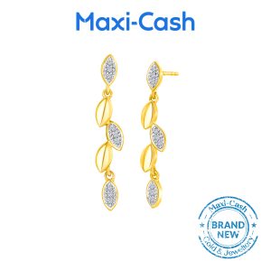 Diamond Leaf Vine Dangling Earrings in 18K Yellow Gold