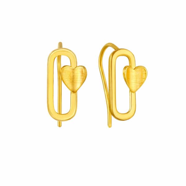 Double Heart Link  Earrings in 999 Gold