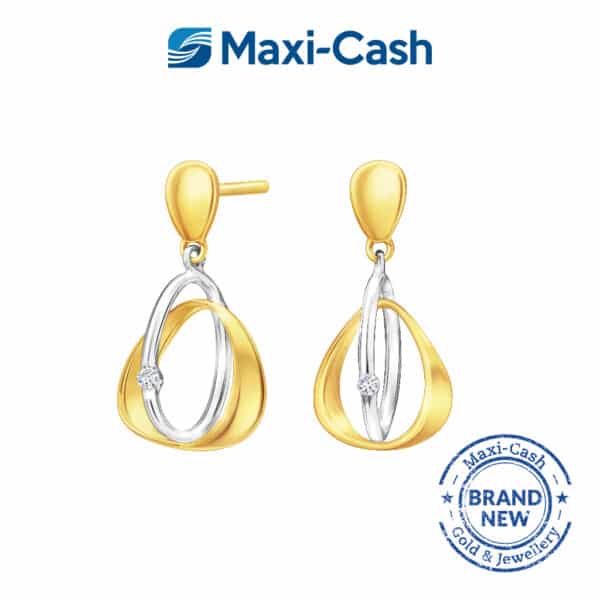 Diamond SeoulStyle Dual Tone Curvaceous Dangling Earrings in 14K Yellow Gold