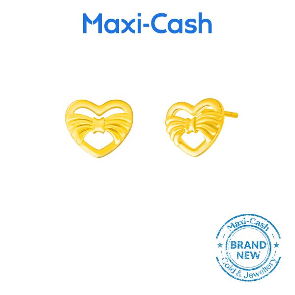 Ribbon Heart Earrings in 916 Gold