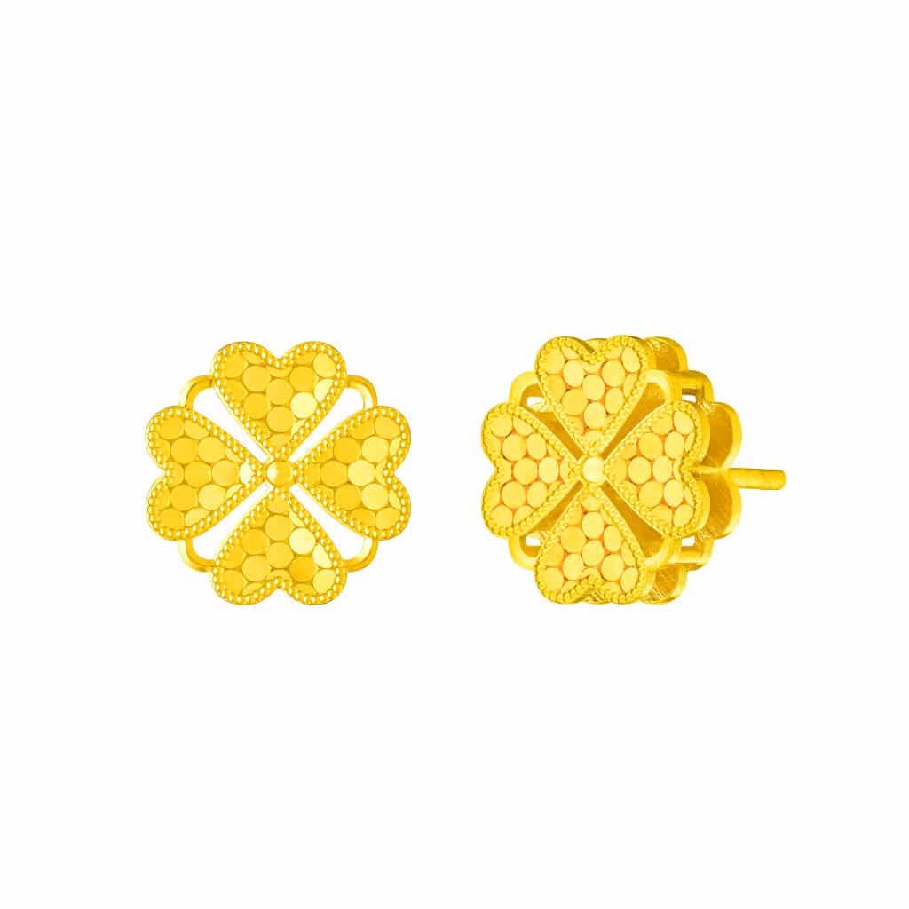 Heart Clover Earrings in 916 Gold