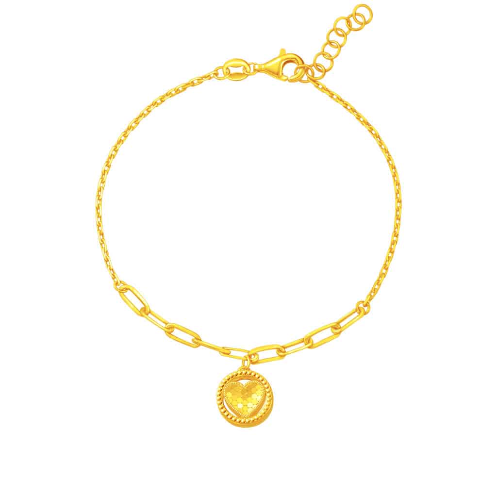 Dangling Heart Bracelet in 916 Gold
