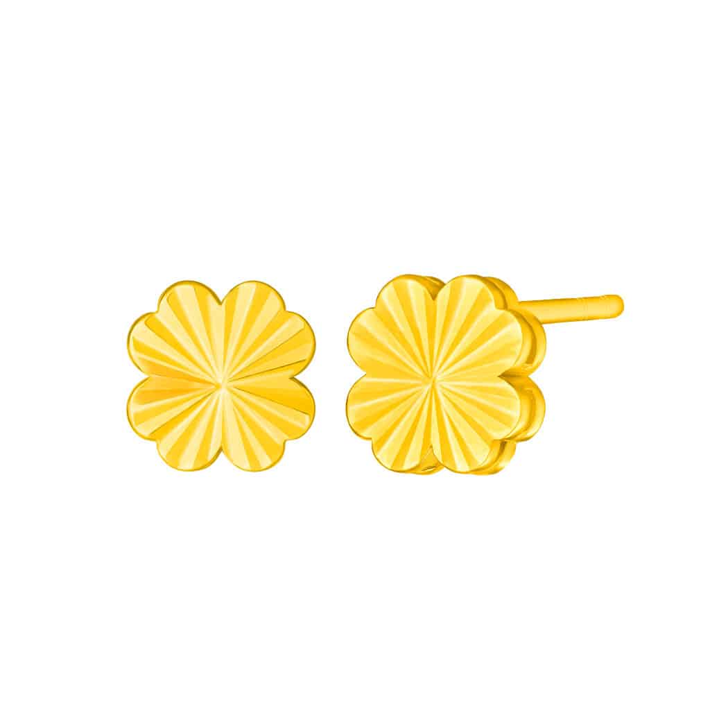 Facet Cut Clover Earrings in 916 Gold