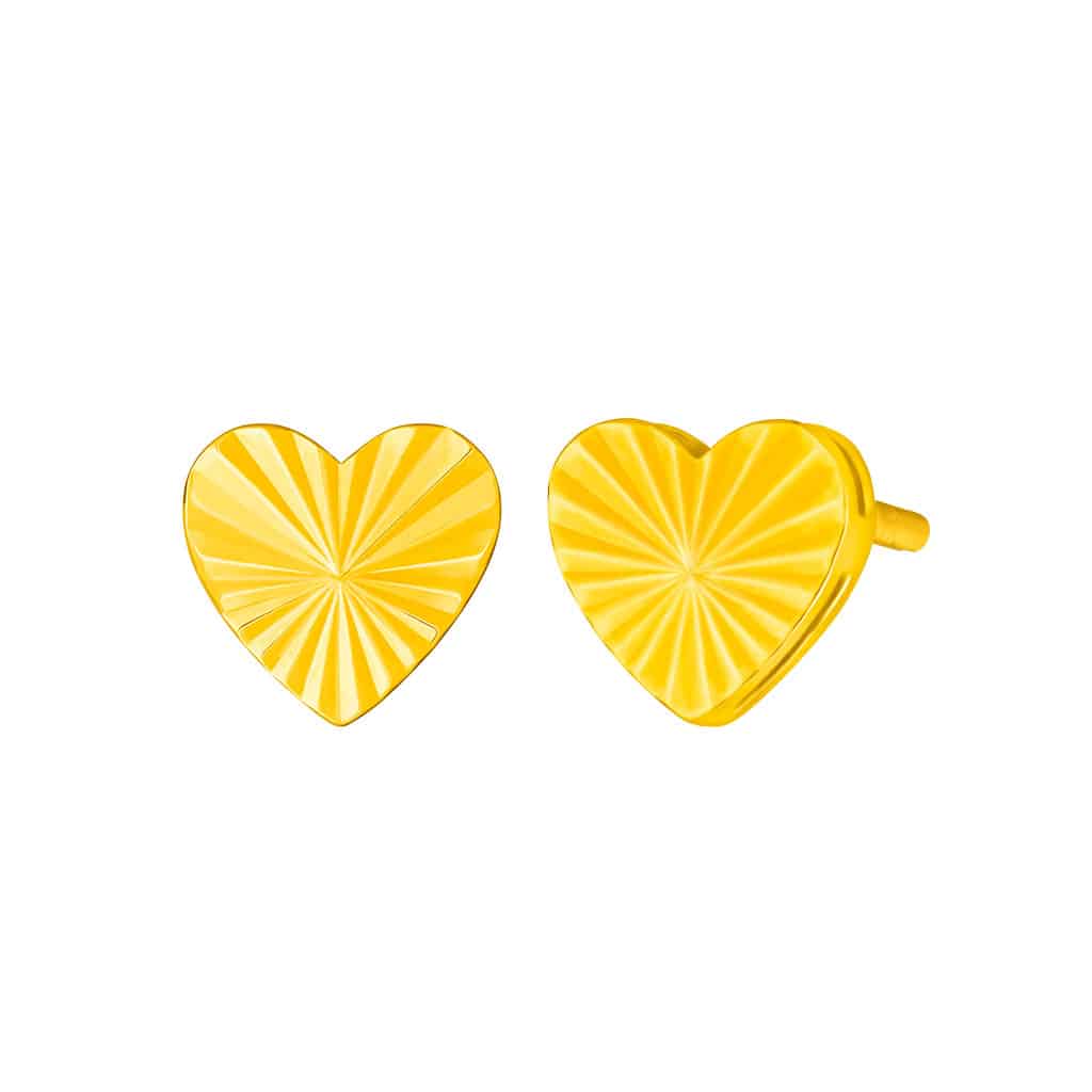 Facet Cut Heart Earrings in 916 Gold