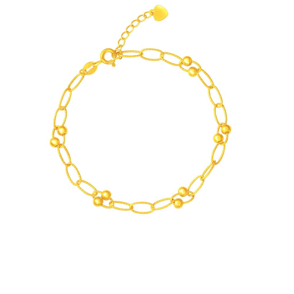 Link With Bead Bracelet in 916 Gold