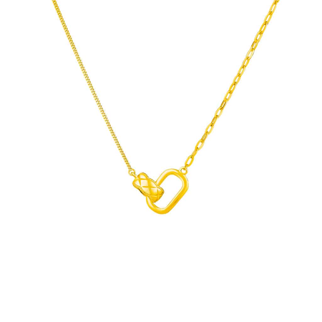 Chain and Link Necklace in 916 Gold