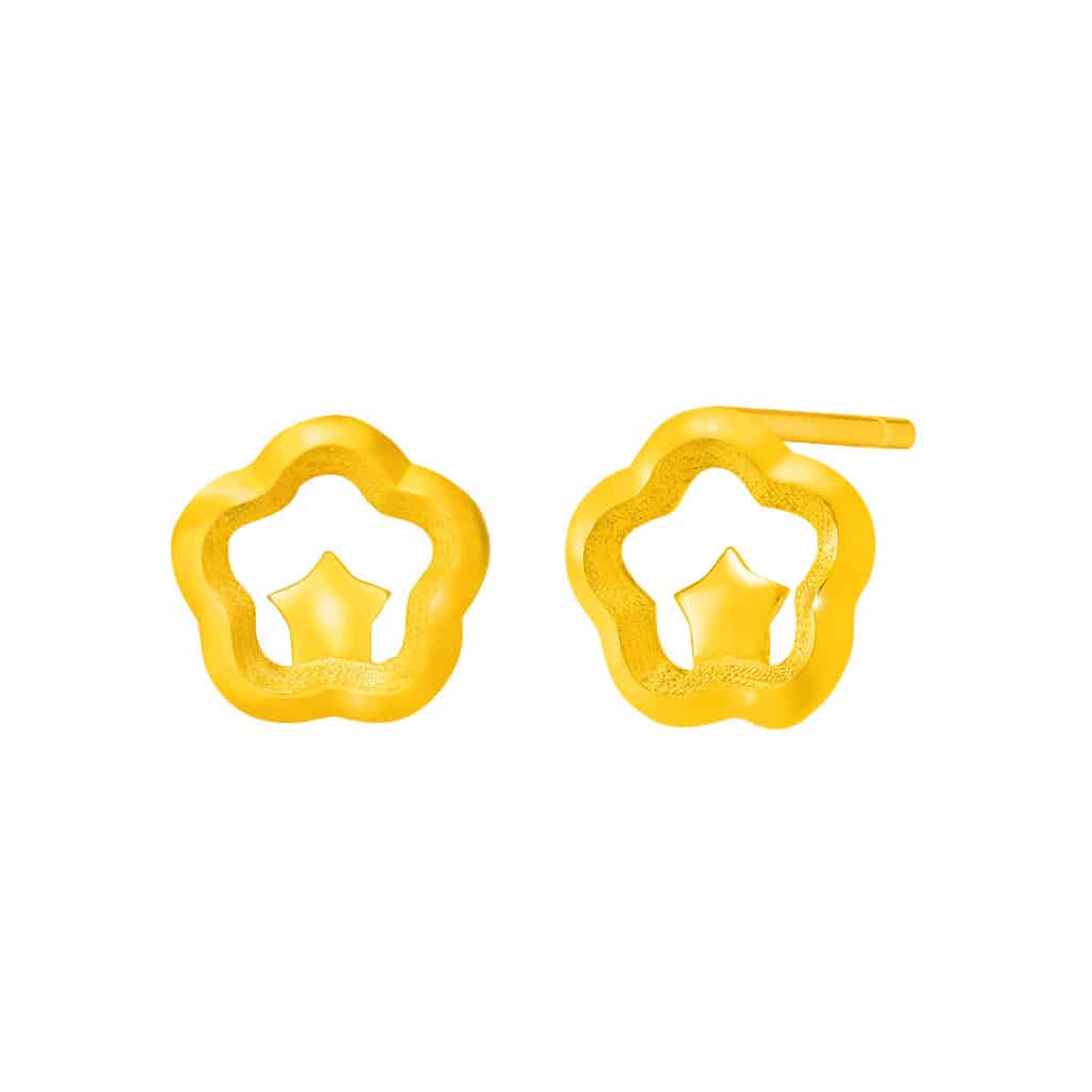 Floral Star Earrings in 999 Gold