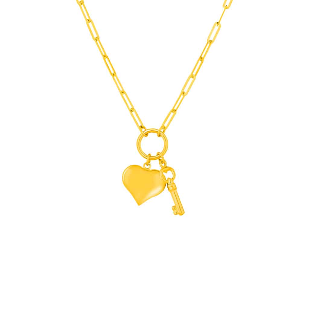 Heart & Key Necklace in 916 Gold