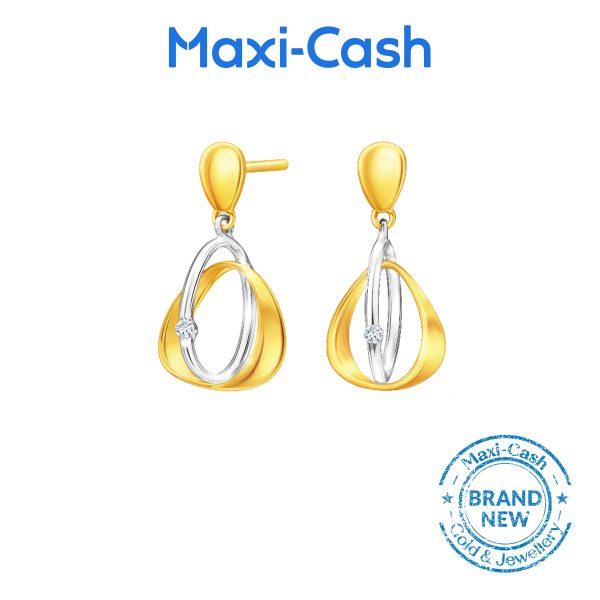 Diamond SeoulStyle Dual Tone Curvaceous Dangling Earrings in 14K Yellow Gold