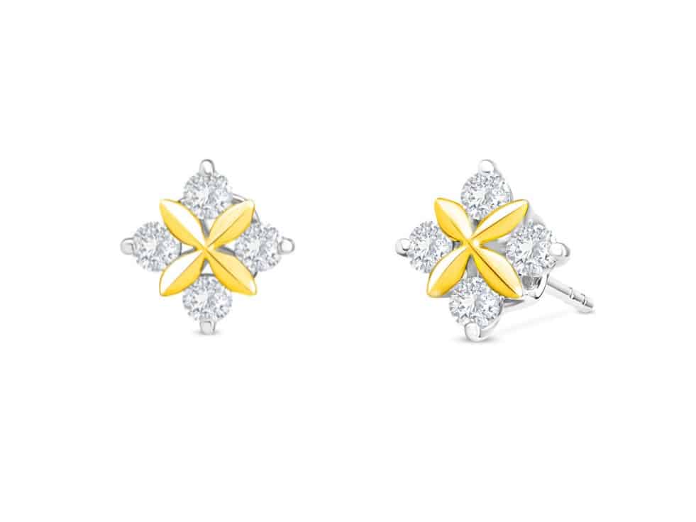 Flower Diamond Stud Earrings in 18K Yellow Gold