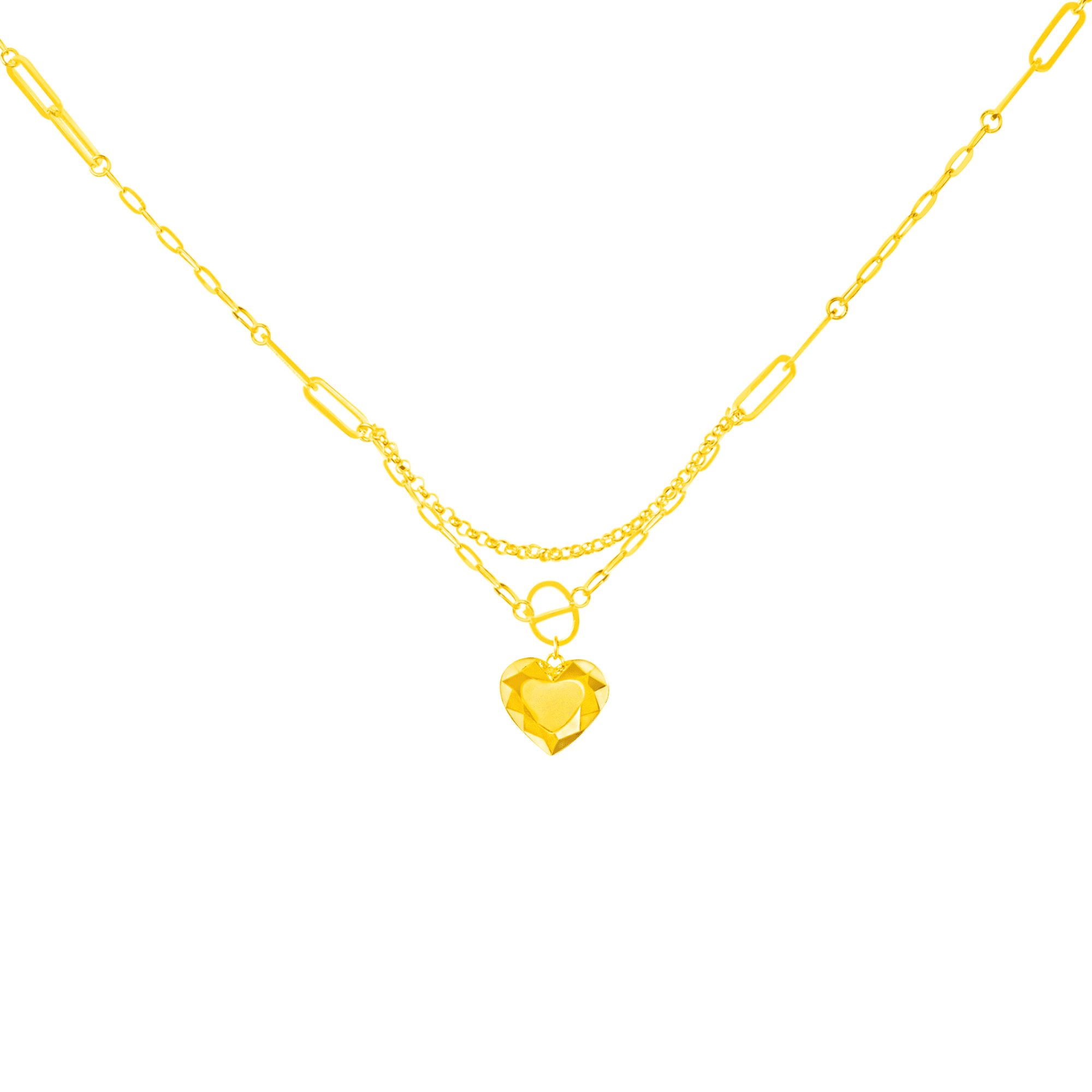 Faceted Hearts Necklace in 916 Gold
