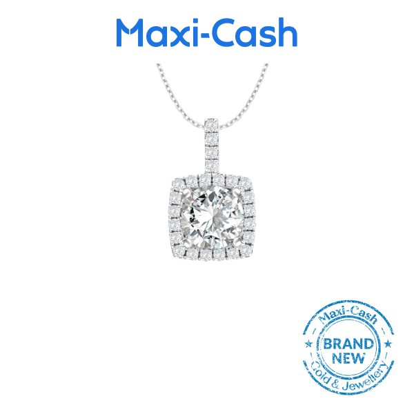 True Carat Diamond Nuevo Square Radiance Pendant in 18K White Gold