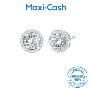 True Carat Diamond Nuevo Round Radiance Earrings in 18K White Gold Design 1