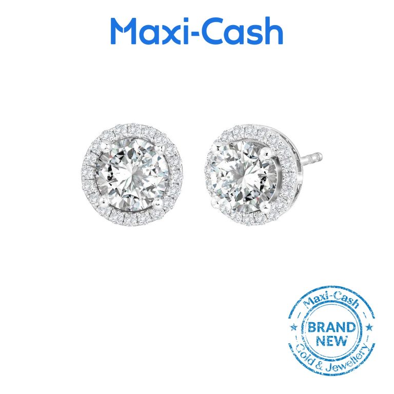 True Carat Diamond Nuevo Round Radiance Earrings in 18K White Gold Design 1