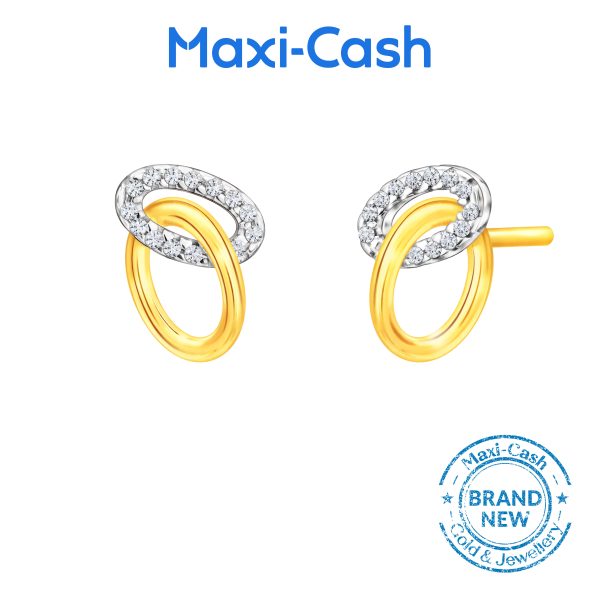 Diamond Dual Tone Interlink Stud Earrings in 14K Yellow Gold