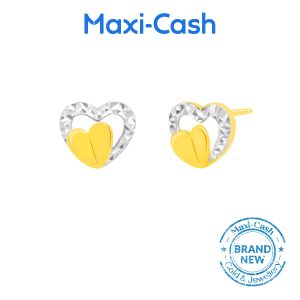 Double Heart Two Tone Earrings in 916 Gold