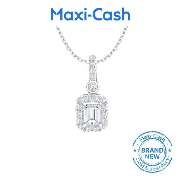 True Carat Diamond Nuevo Emerald Shape Radiance Pendant in 18K White Gold