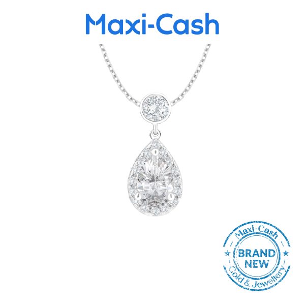 True Carat Diamond Nuevo Pear Radiance Pendant in 18K White Gold