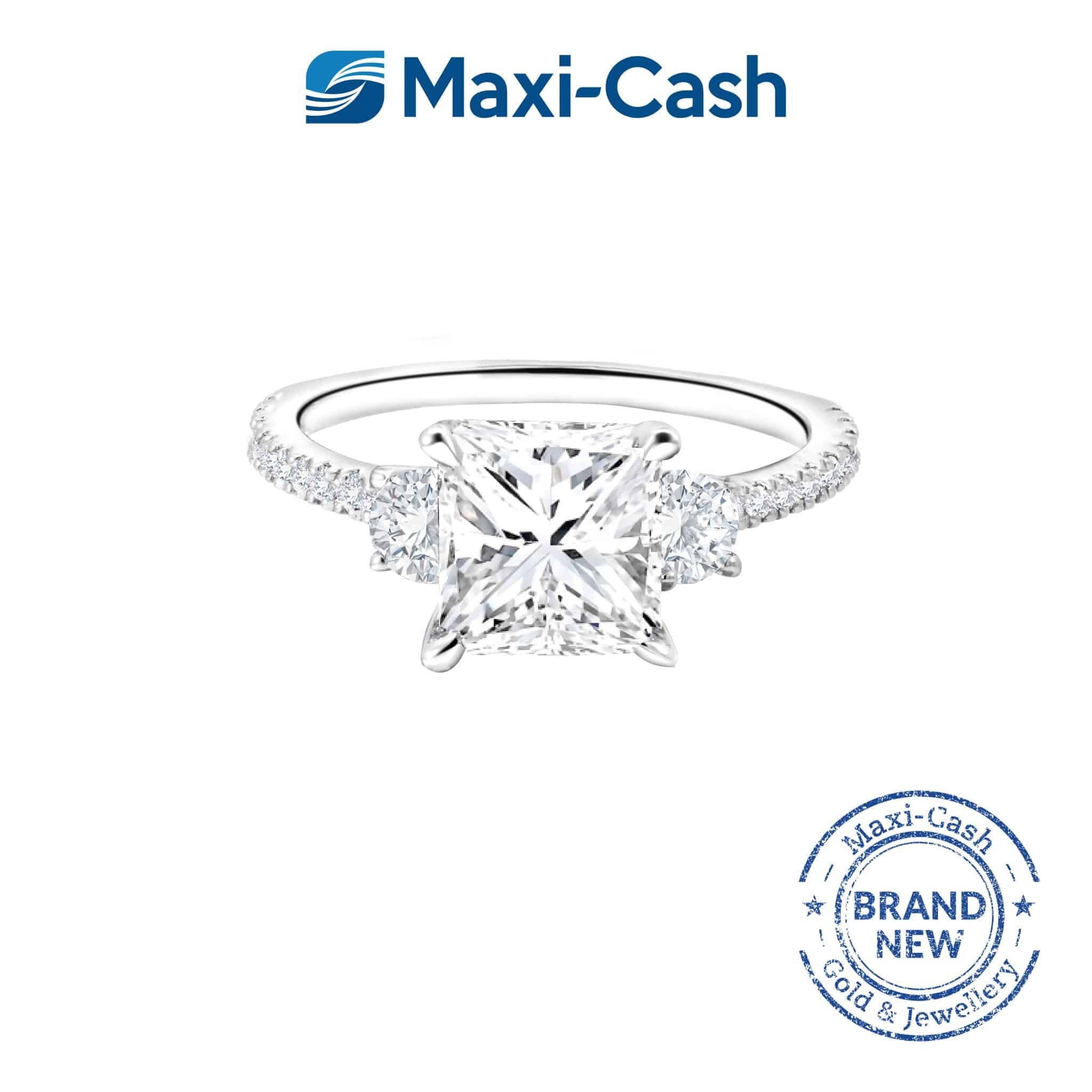 True Carat Diamond Nuevo Princess Trilogy Ring in 18K White Gold Maxi Cash
