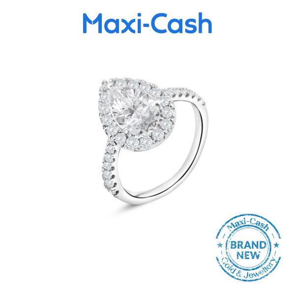True Carat Diamond Nuevo Pear Radiance Ring in 18K White Gold