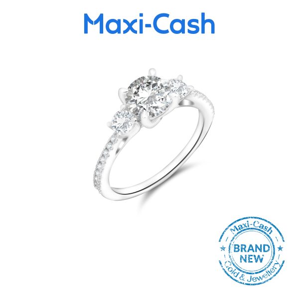 True Carat Diamond Nuevo Round Trilogy Ring in 18K White Gold