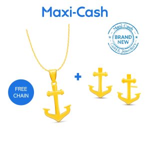 Golden Anchor Pendant and Earrings Bundle Deal