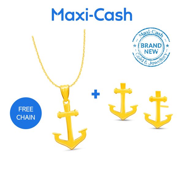 Golden Anchor Pendant and Earrings Bundle Deal