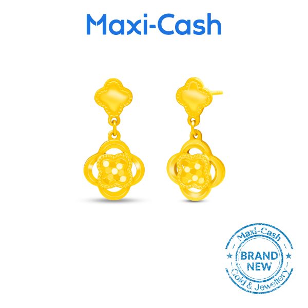 Faceted Clover Earrings in 916 Gold
