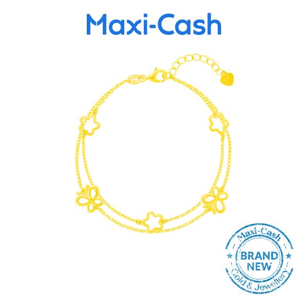 Fluttering Garden Double Chain Bracelet in 916 Gold