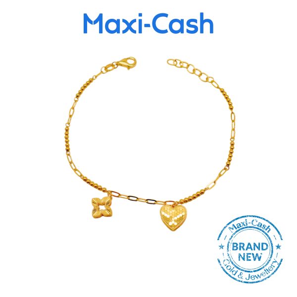 Clover and Heart Bracelet in 916 Gold