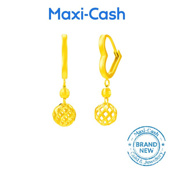 Heart with Golden Orb Earrings in 916 Gold