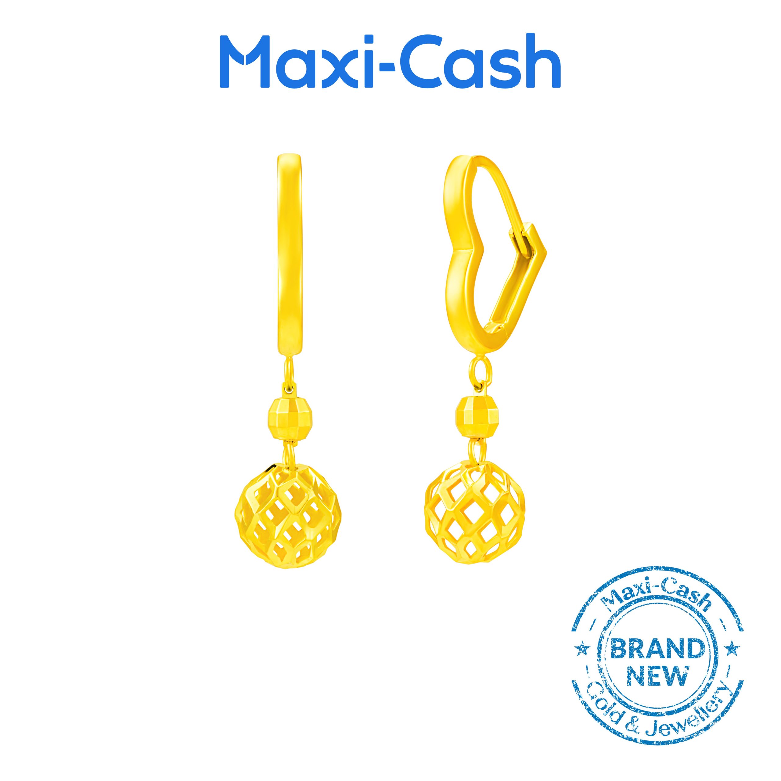 Heart with Golden Orb Earrings in 916 Gold