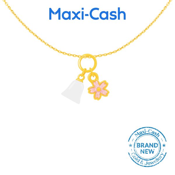 Enchanted Sakura Bellflower Nephrite Pendant in 999 Gold