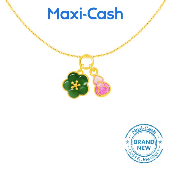 Pink Gourd (Hulu) Cherry Blossom Nephrite Pendant in 999 Gold