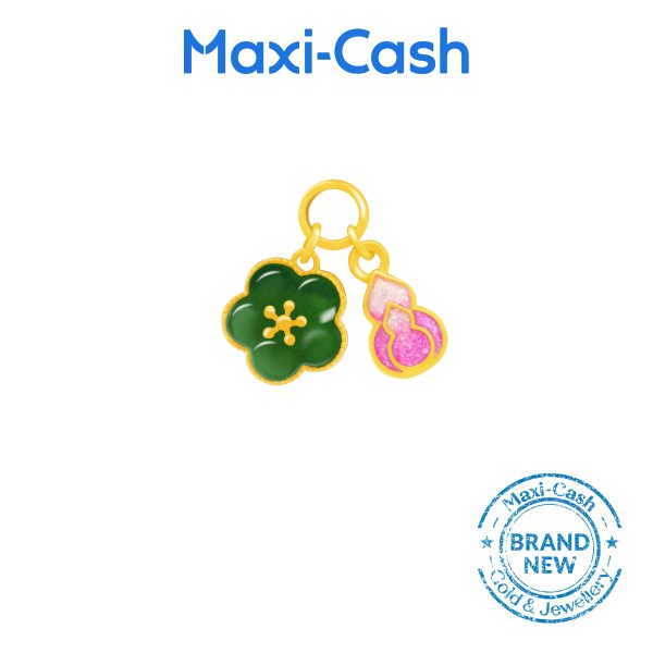 Pink Gourd (Hulu) Cherry Blossom Nephrite Pendant in 999 Gold - Image 2