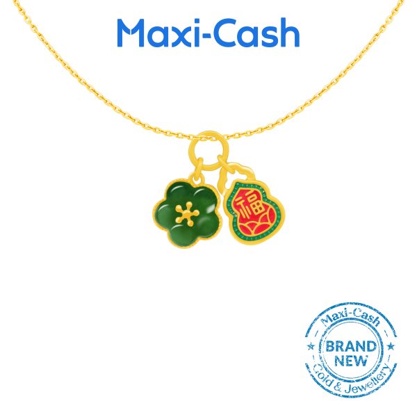 Fortune Cherry Blossom Nephrite Pendant in 999 Gold