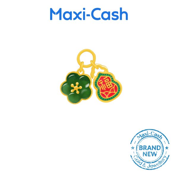 Fortune Cherry Blossom Nephrite Pendant in 999 Gold - Image 2