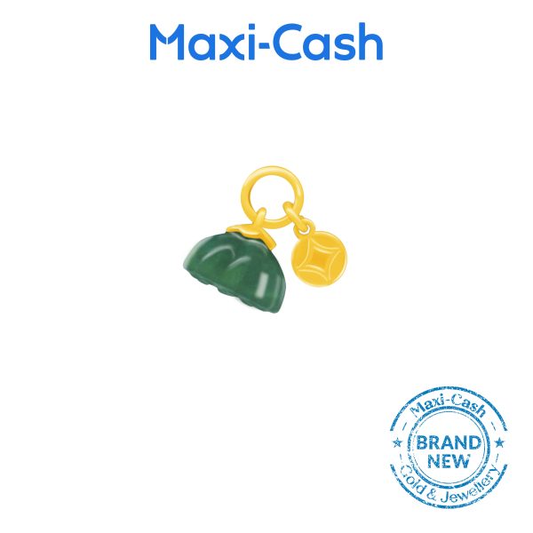 Golden Coin with Lotus Nephrite Pendant in 999 Gold - Image 2