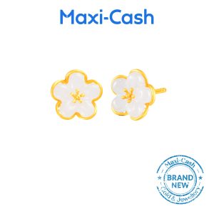 Peach Blossom Nephrite Earrings in 999 Gold