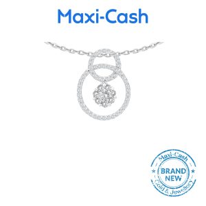 Diamond Halo Diamond Dancing Pendant in 18K White Gold