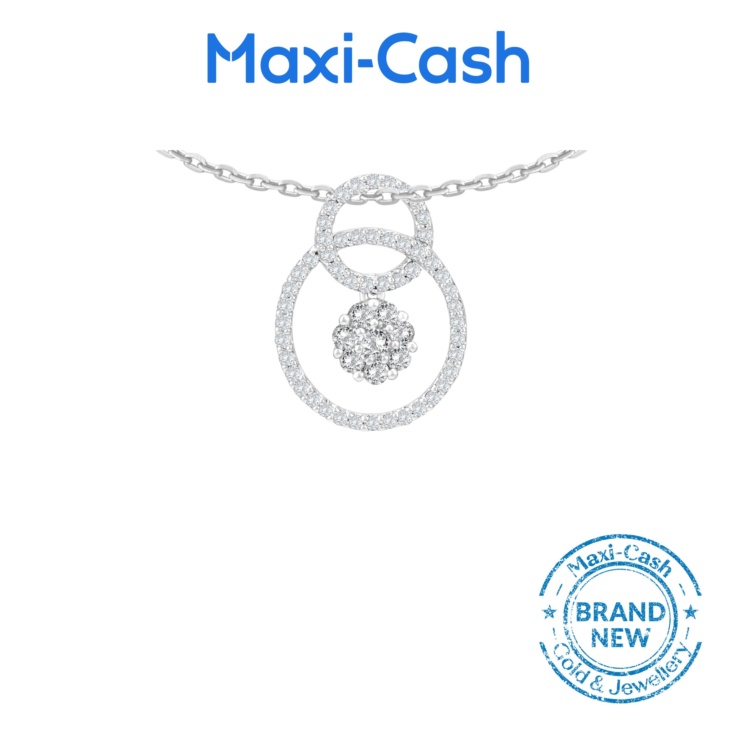 Diamond Halo Diamond Dancing Pendant in 18K White Gold