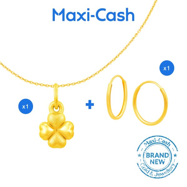 Clover Pendant & Hoops Earrings Bundle Deal