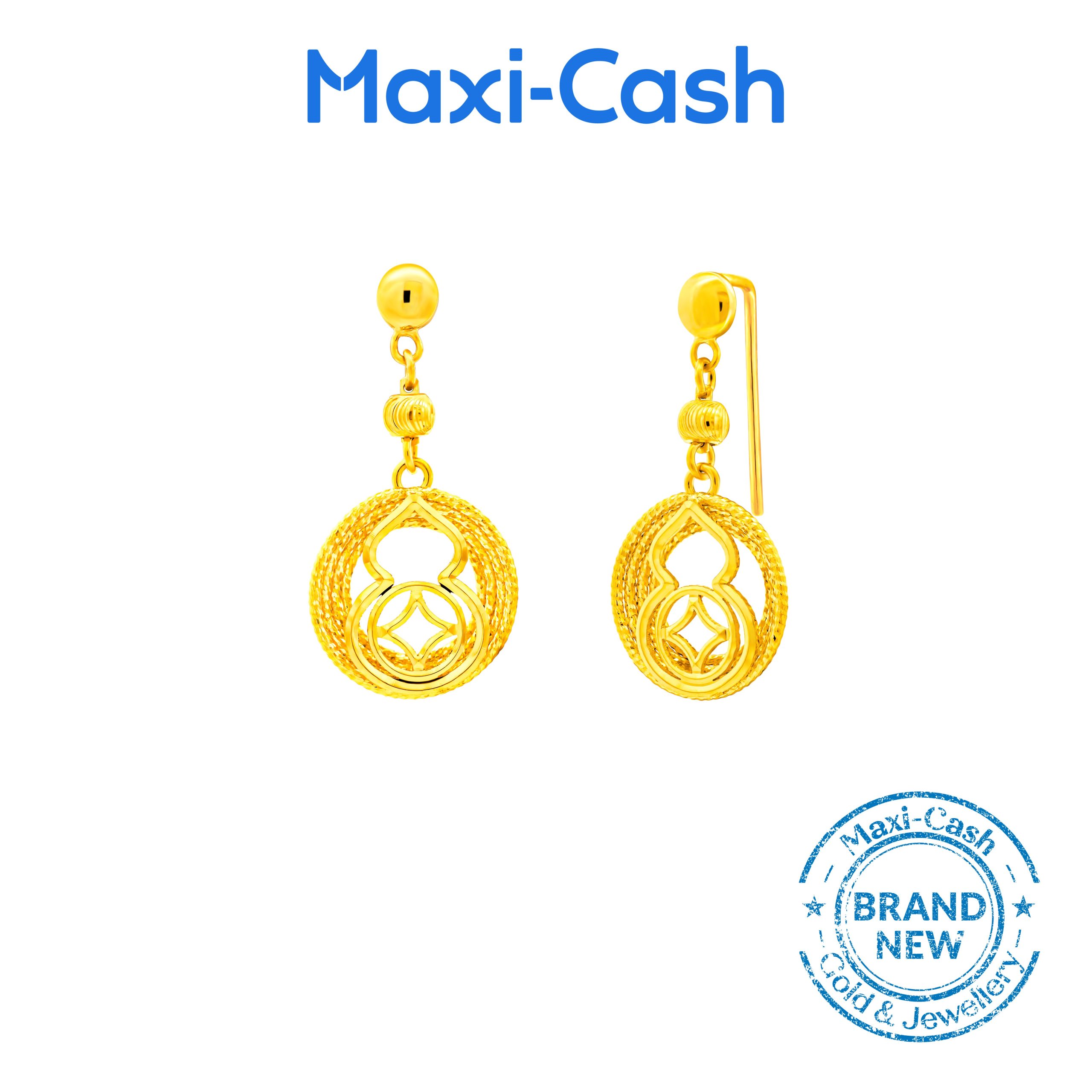 Fortune Gourd (Hulu and Coin) Earrings in 999 Gold