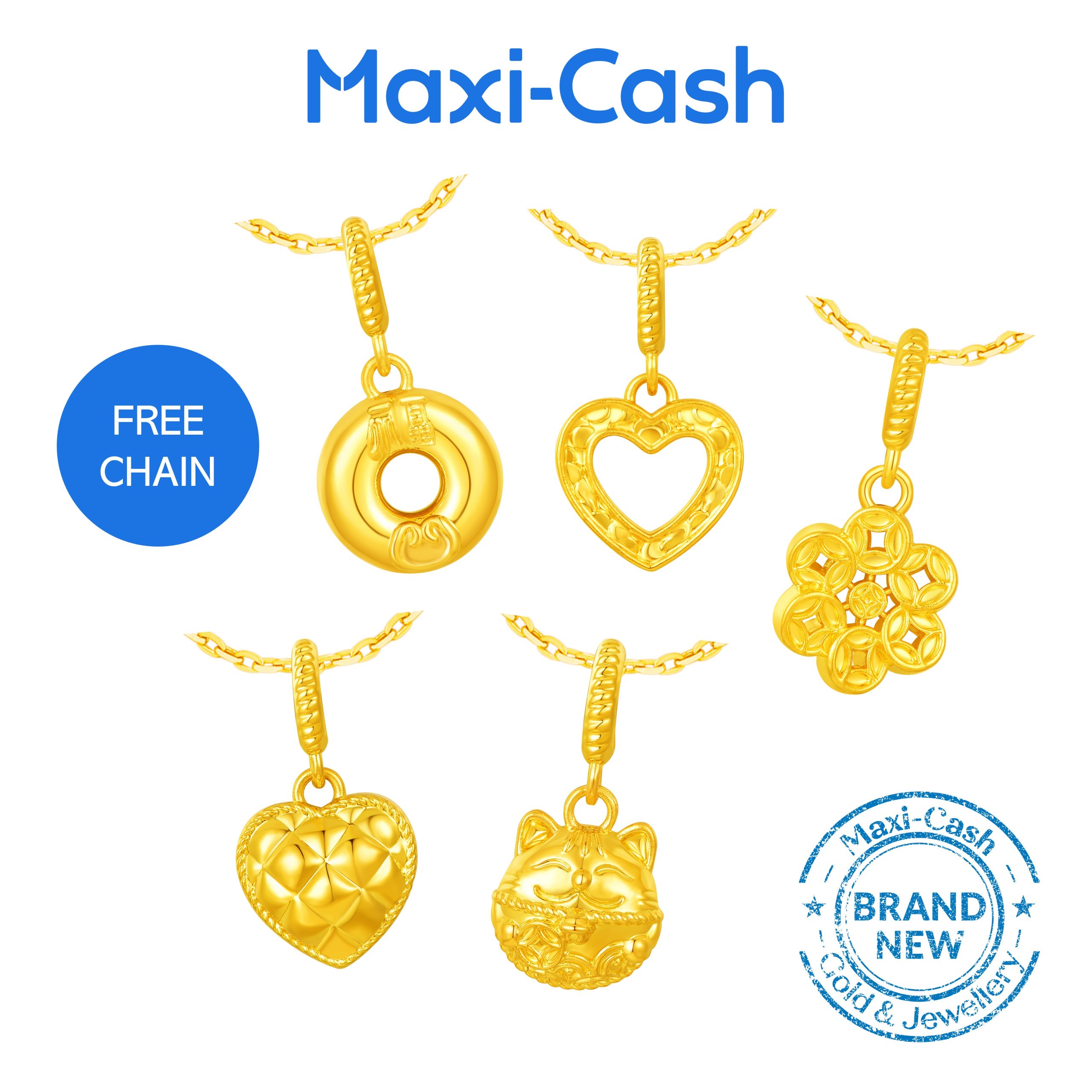Buy 1 Get 3 Free (2 Pendants + 2 Chains) Pendants and Charms in 916 Gold
