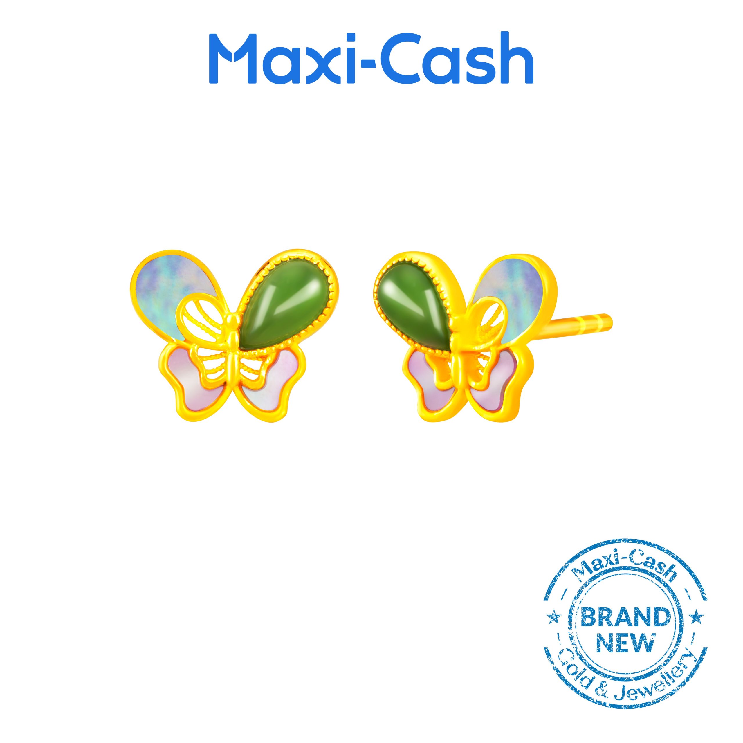 Ethereal Flutters Nephrite Earrings in 999 Gold (Version 3)